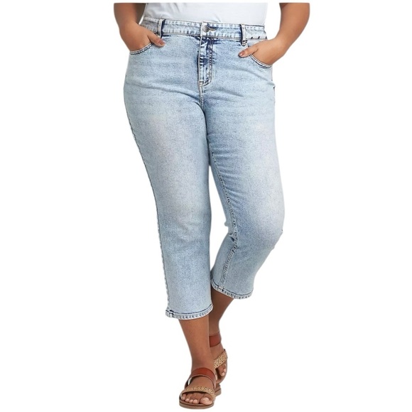 Lane Bryant High Rise Girlfriend Straight Crop Light Acid Washed Denim Jeans 16 - Picture 1 of 9